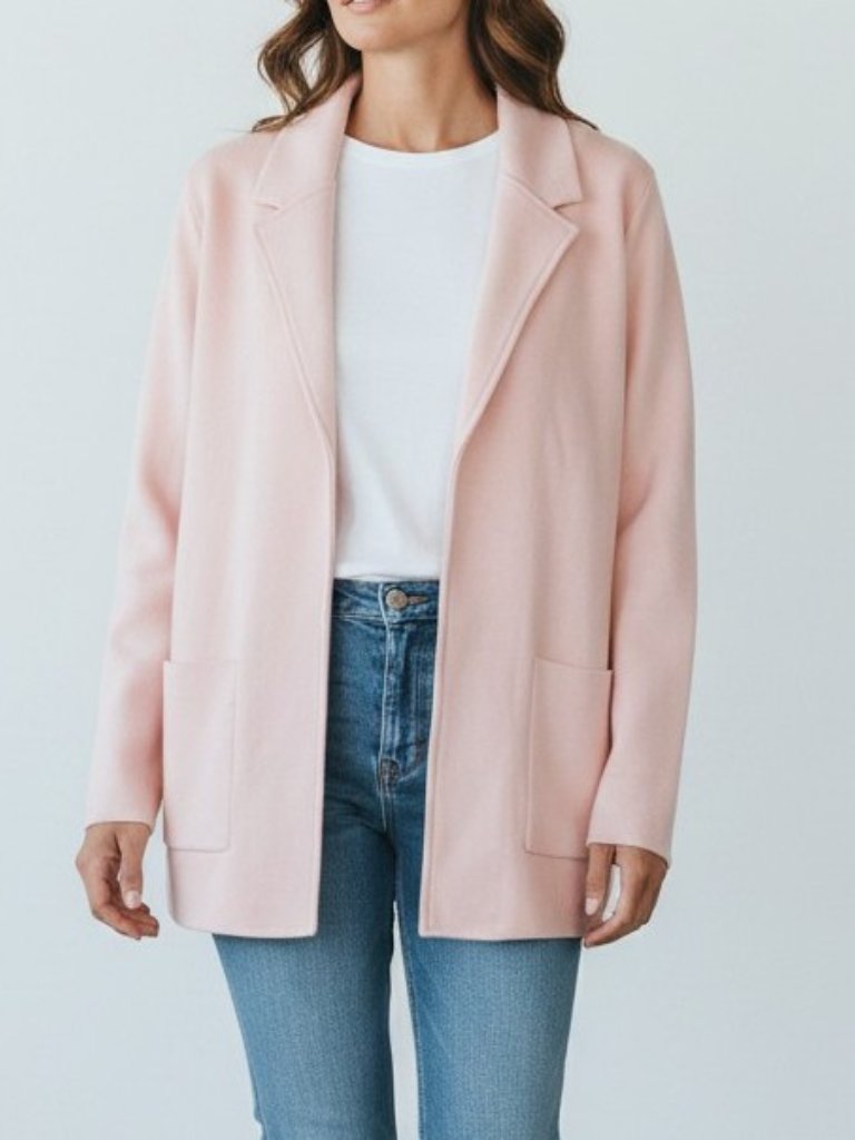 Magaschoni Pink Cotton Wool Blend Knit Open Cardigan Sweater Blazer